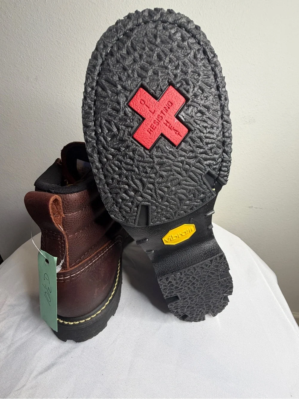 Vibram Brown Leather Work Boots with Yellow Laces